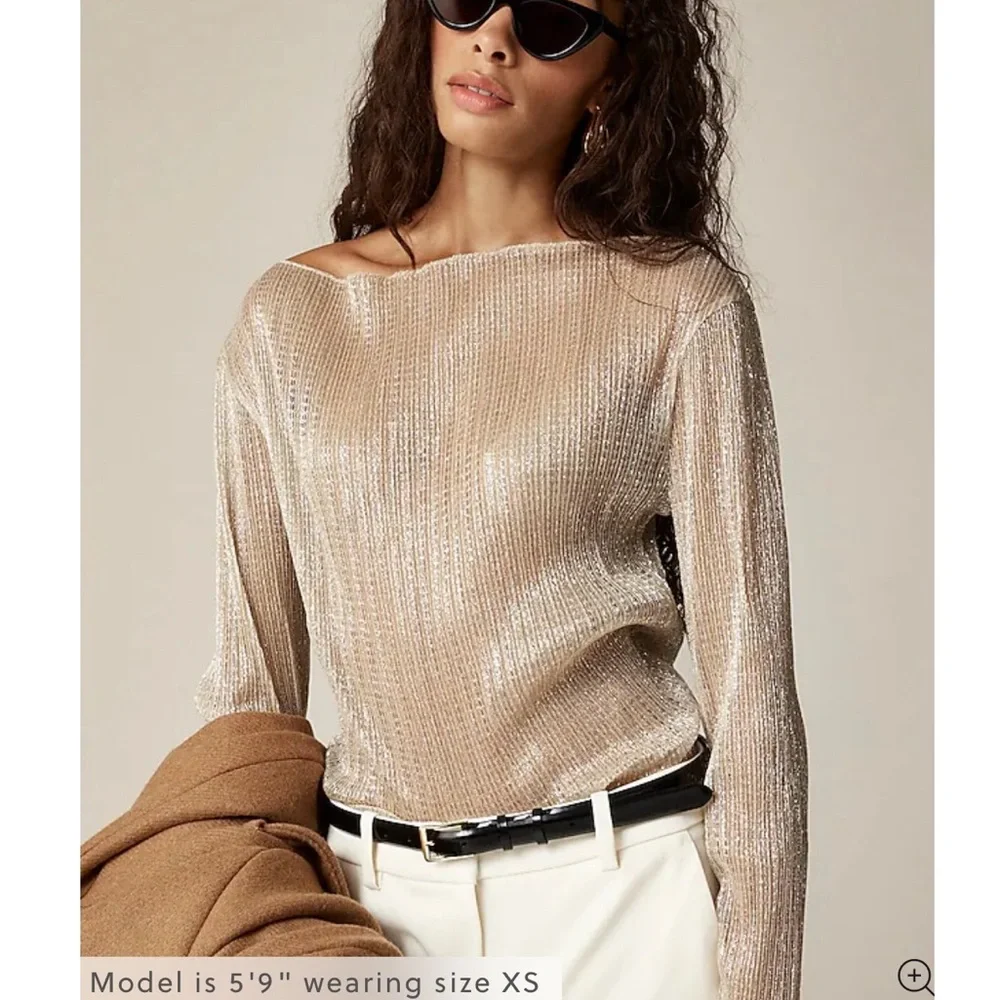 J. CREW Sheer metallic boatneck top Stainless Steel Gossamer CD525_2